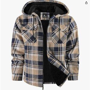 SCODI Men's Flannel Jacket Sherpa Lined Hoodies Zip Up Fleece Plaid Shirt Jacket